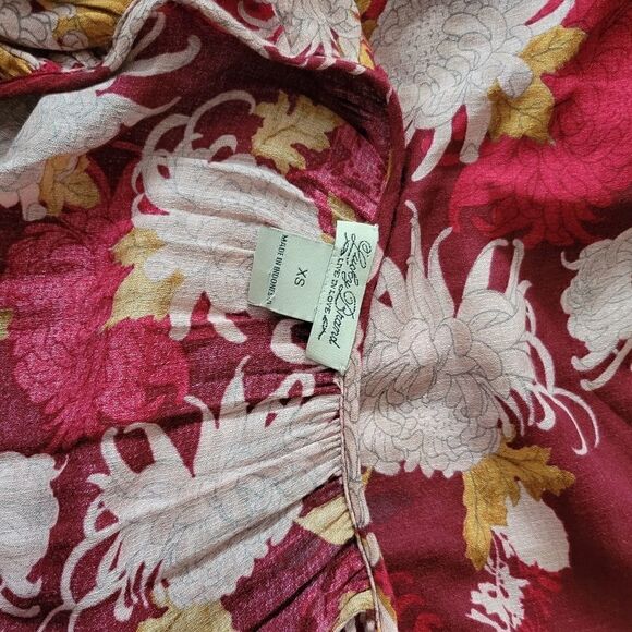 Lucky  Ladies Boho Peasant Pullover Vneck Floral Long Sleeve Top,  XS - Picture 8 of 14